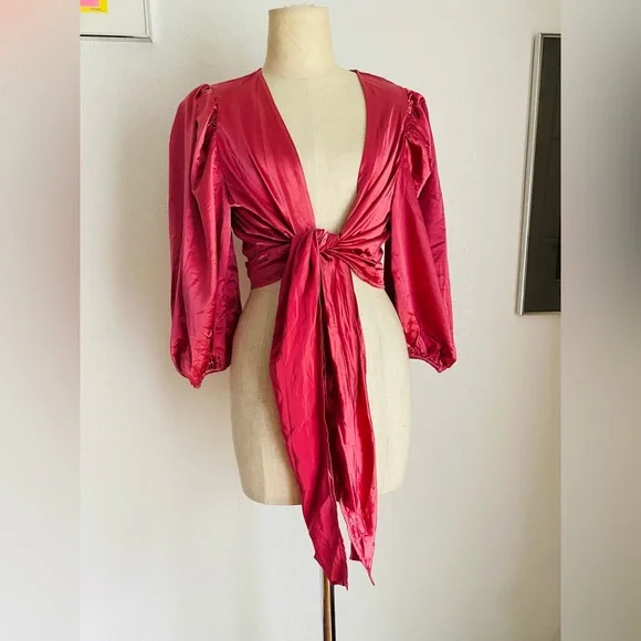 Forever 21 Red Satin Tie-Front Top - Picture 2 of 10